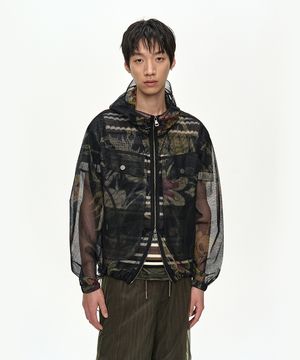 FLOWER SHEER HOODIE JACKET awa760m(BLACK)