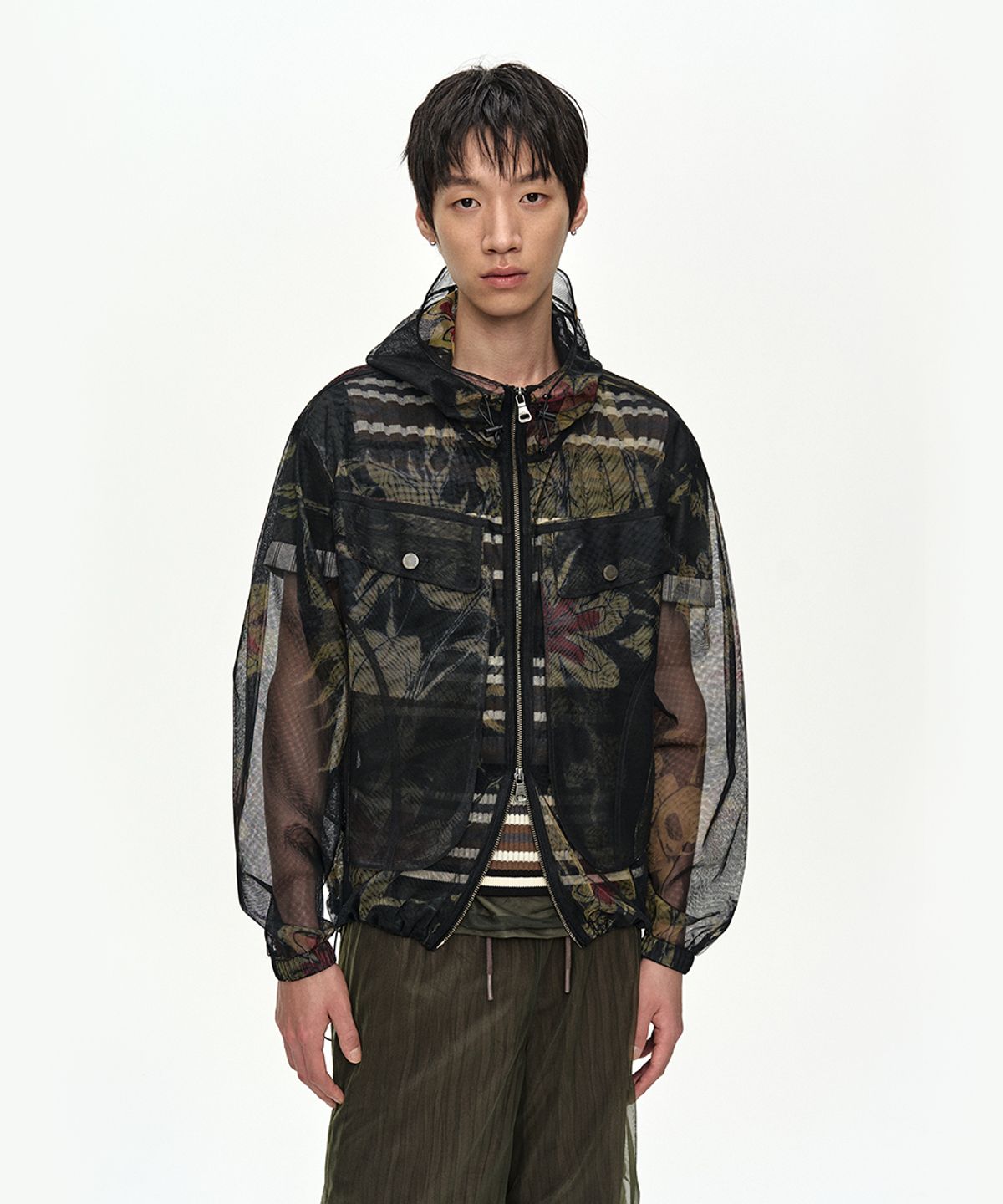 앤더슨벨(ADSB ANDERSSON BELL) FLOWER SHEER HOODIE JACKET awa760m(BLACK)