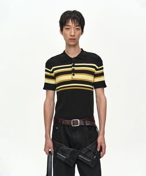 PITT STRIPE POLO SWEATER atb1532m(BLACK/LEMON)