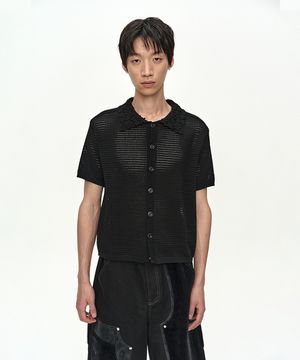 BOY FITTED SHORT SLEEVE COLLAR CARDIGAN atb1539m(BLACK)