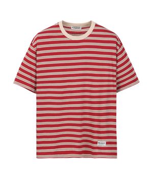 멀티 스트라이프 반팔 티셔츠 레드