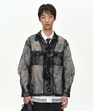 KARIM SHEER FLOWER PRINTED OVER SHIRT atb1524m(BLACK/BEIGE)