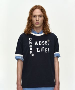 (ESSENTIAL) ADSB FLOCKING RINGER T-SHIRT atb1460m(NAVY)