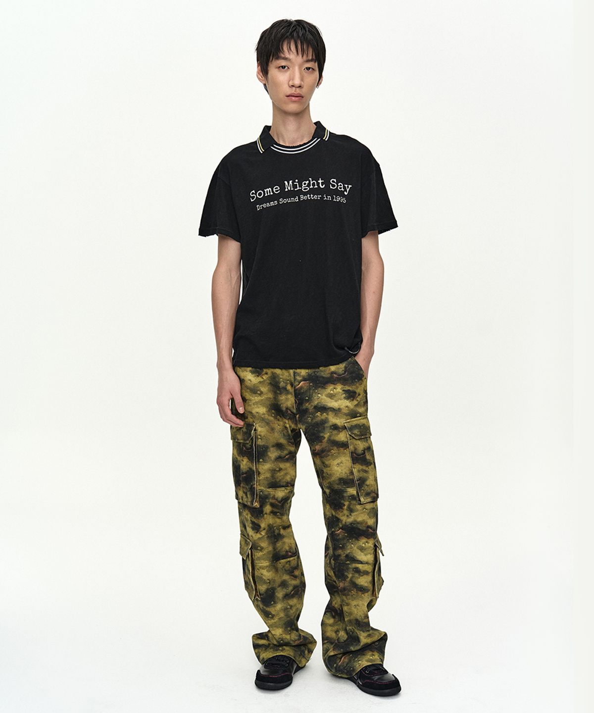 앤더슨벨(ADSB ANDERSSON BELL) UNISEX BURNOUT CAMOUFLAGE-PRINTED CARGO JEANS apa907u(GREEN)