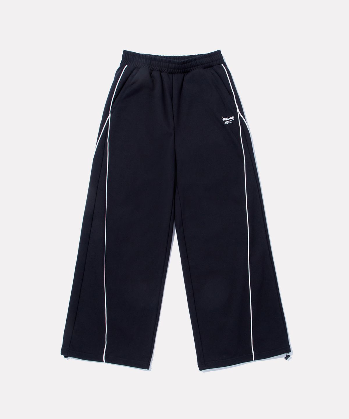 리복(REEBOK) 파이핑 와이드 스웨트 팬츠 (W) - 블랙