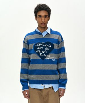 26 BOYS HEART MESSAGE CREW-NECK SWEATER atb1618m(BLUE/GREY)