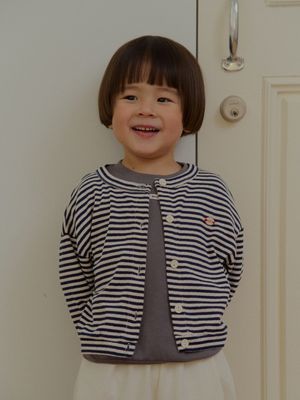 STRIPE PUNCHING CARDIGAN_NAVY