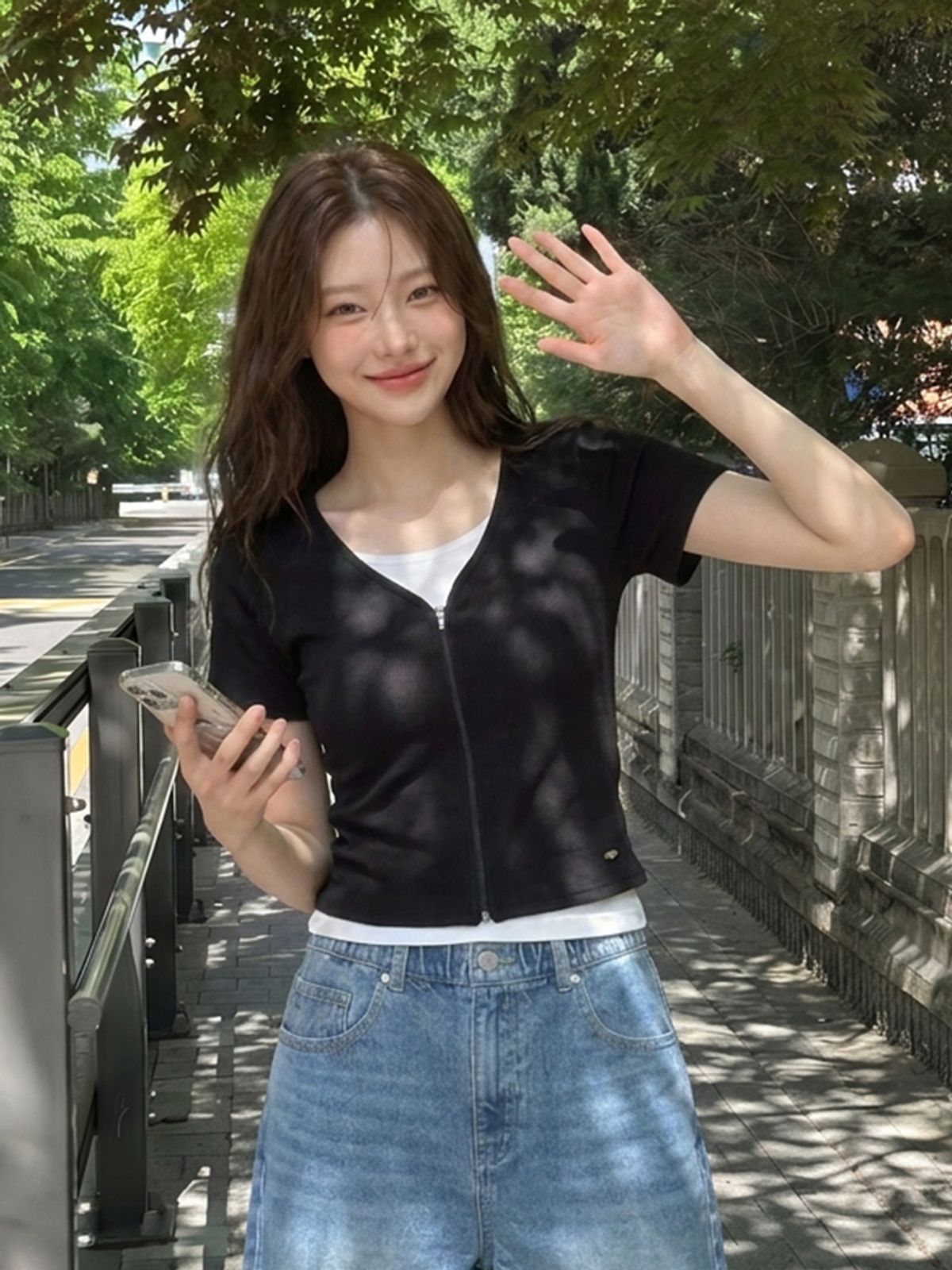행텐(HANGTEN) 여성 웨일 레이어드 셔링 집업 가디건_100(10570-131-409-69)