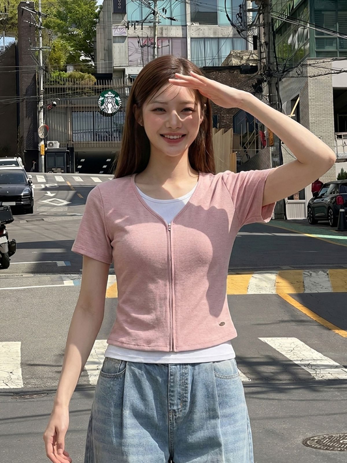 행텐(HANGTEN) 여성 웨일 레이어드 셔링 집업 가디건_534(10570-131-409-69)