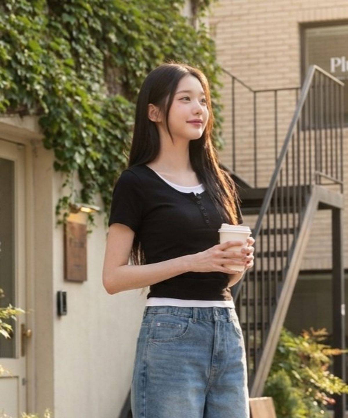 행텐(HANGTEN) 여성 웨일 레이어드 셔링 반팔 티셔츠_100(10570-131-410-69)