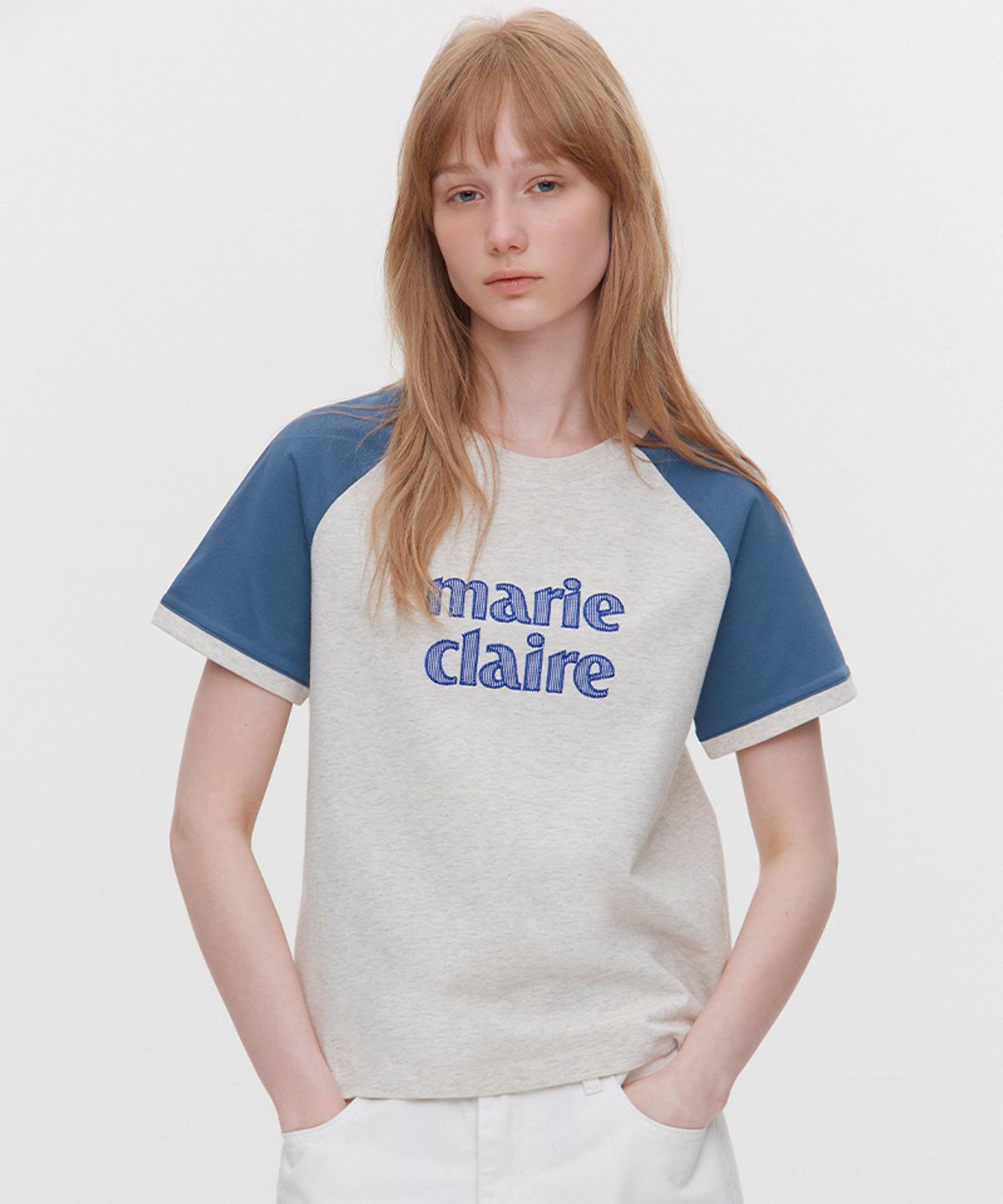 마리끌레르(MARIE CLAIRE) 컬러블록 패치 나그랑 반팔 티셔츠(MAGBTS02MNY)