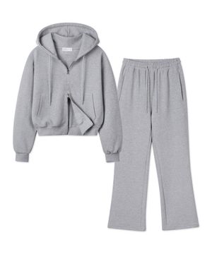 [SET] 사카리바 데일리 무지 세미크롭 후드집업 부즈컷 팬츠 셋업