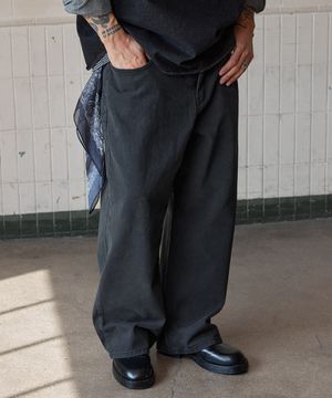 웰스 히든밴딩 와이드 코튼 팬츠 블랙