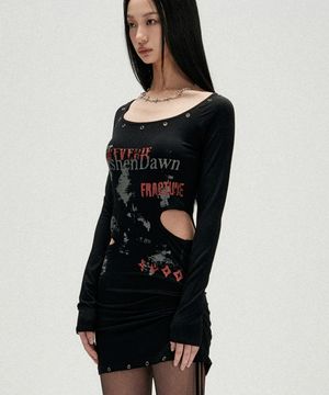 W Under Fog Fracture Eyelet Mini Dress - Black