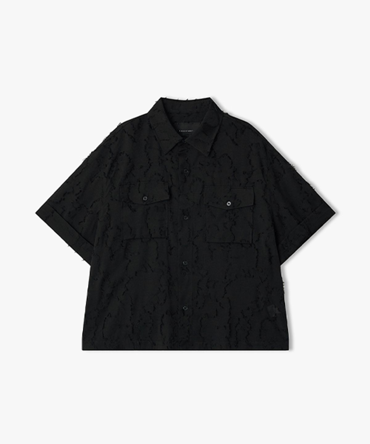 리버클래시(LIBERCLASSY) [26SS] LMM32701 블랙 오버핏 클립 자카드 하프 셔켓