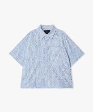 [26SS] LMM32703 라이트블루 스퀘어 자카드 스트라이프 하프 셔켓