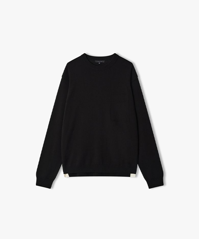 [26SS] LMS51720 블랙 사이드 배색 트리밍 라운드 니트