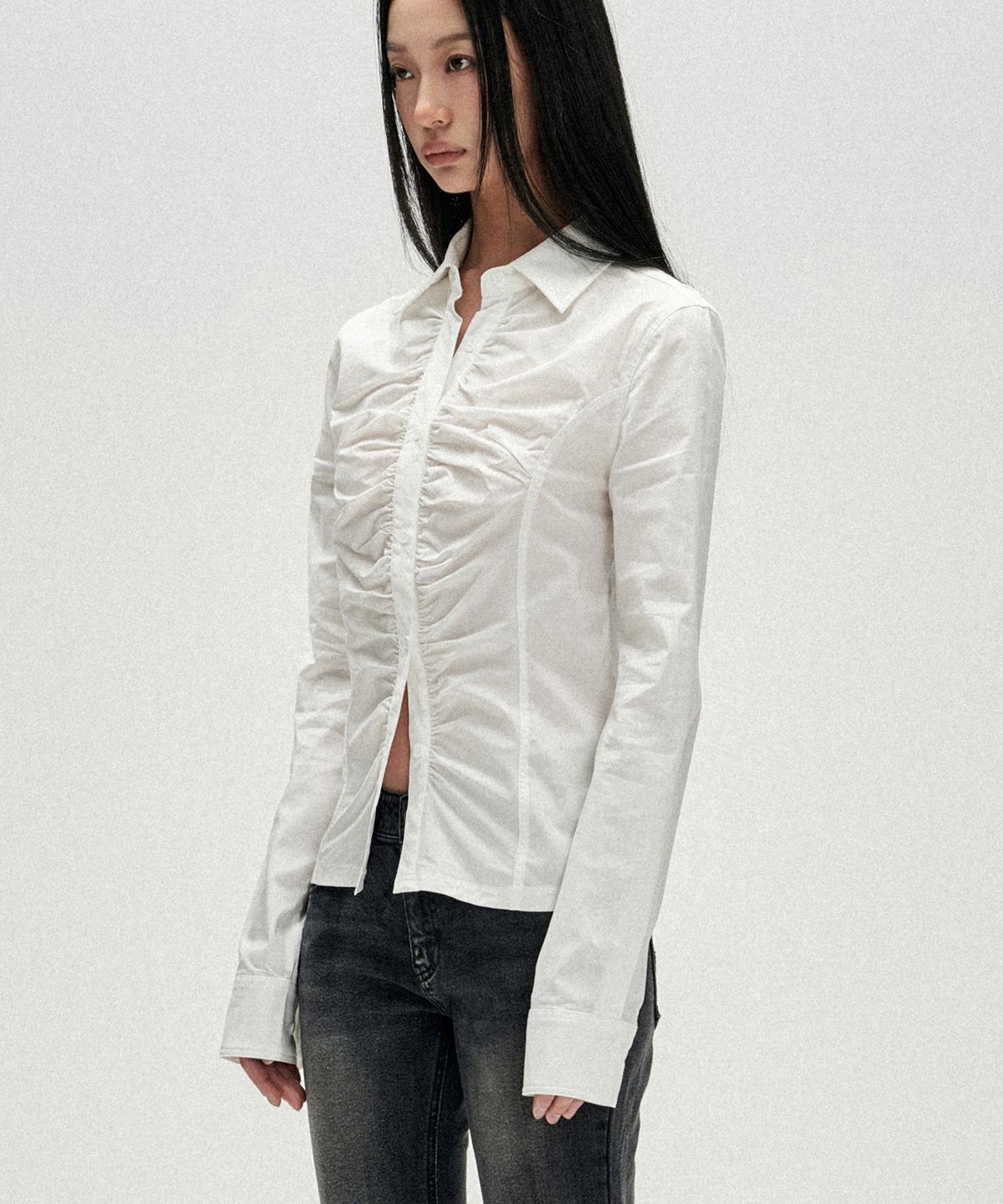 낫포너드(NOT4NERD) W Front Shirring Shirt - White