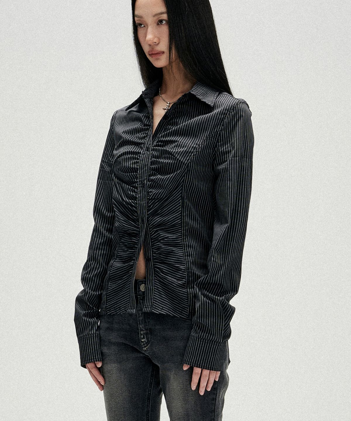 낫포너드(NOT4NERD) W Front Shirring Shirt - Black