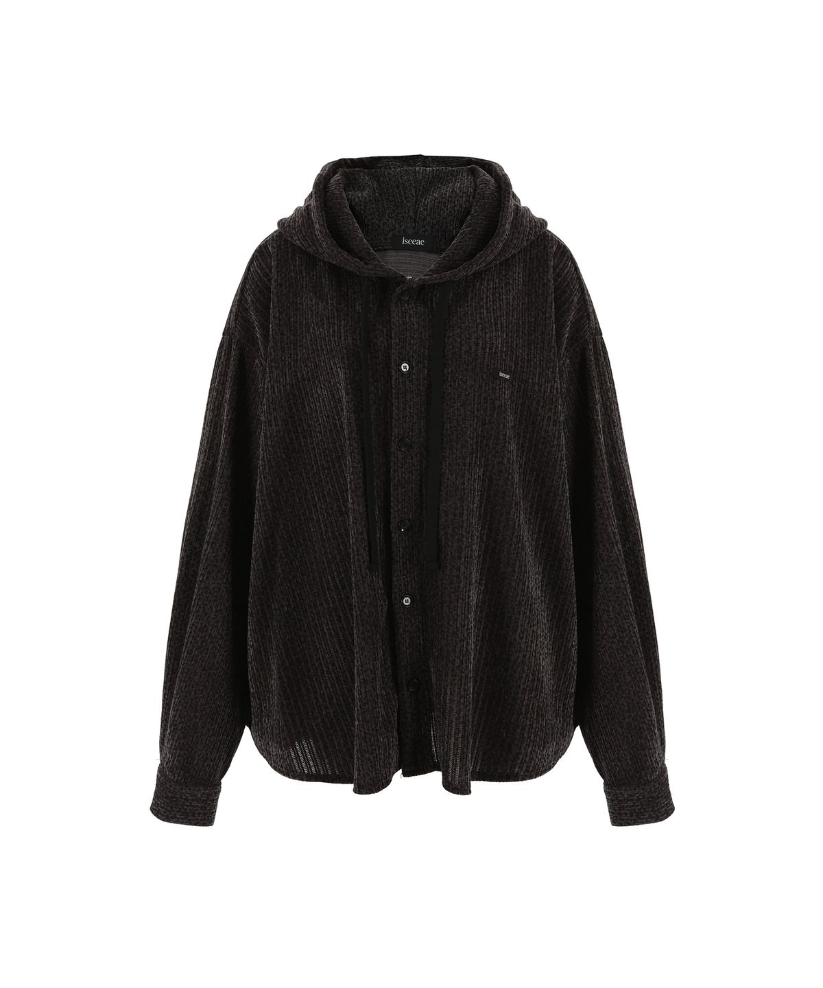 아이씨에(ISEEAE) Unisex • Corduroy Hood Shirt (Leopard Charcoal)
