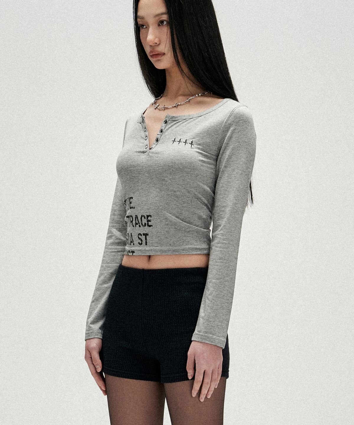 낫포너드(NOT4NERD) W Dream Trace Henley Neck Long Sleeve - Grey