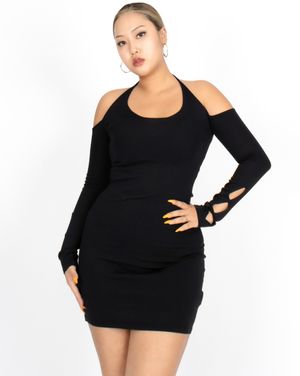 CS HALTER MINI KNIT DRESS-026 (BLACK)
