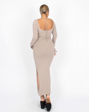 CS BACK OFF MAXI KNIT DRESS-027 (BEIGE)