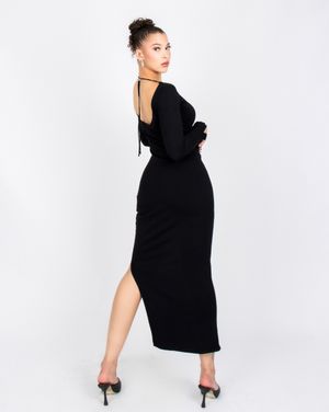 CS BACK OFF MAXI KNIT DRESS-027 (BLACK)
