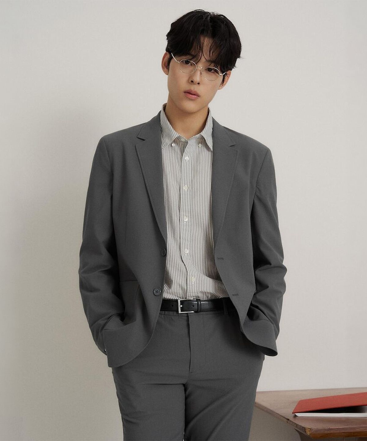 빈폴 멘(BEANPOLE MEN) 시어서커 솔리드 셋업 재킷  그레이