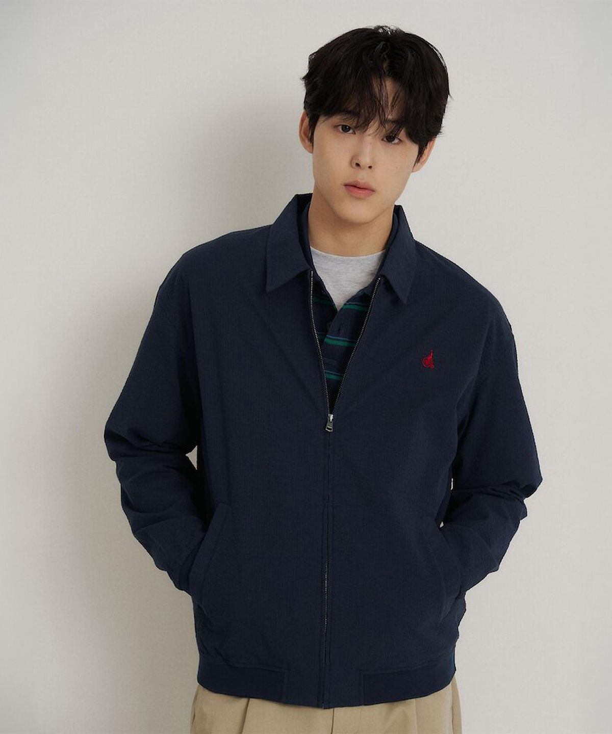 빈폴 멘(BEANPOLE MEN) 칼라넥 집업 써커 저지 아우터  네이비