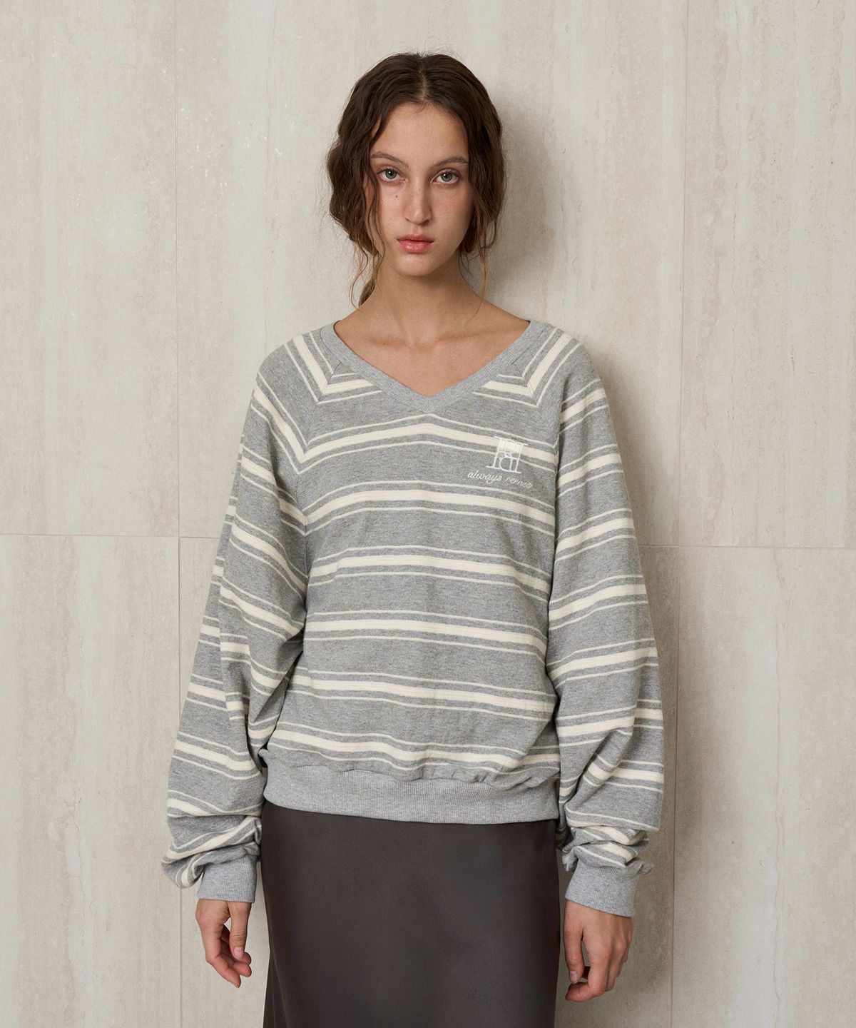 리이(RE RHEE) STRIPED KNIT PULLOVER GRAY