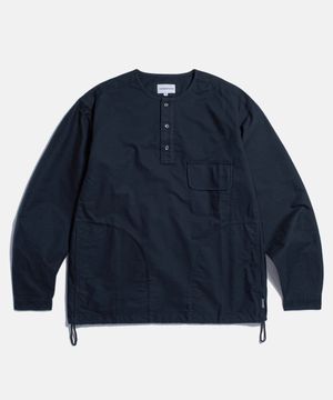 Cotton Oxford Henley Shirt Navy