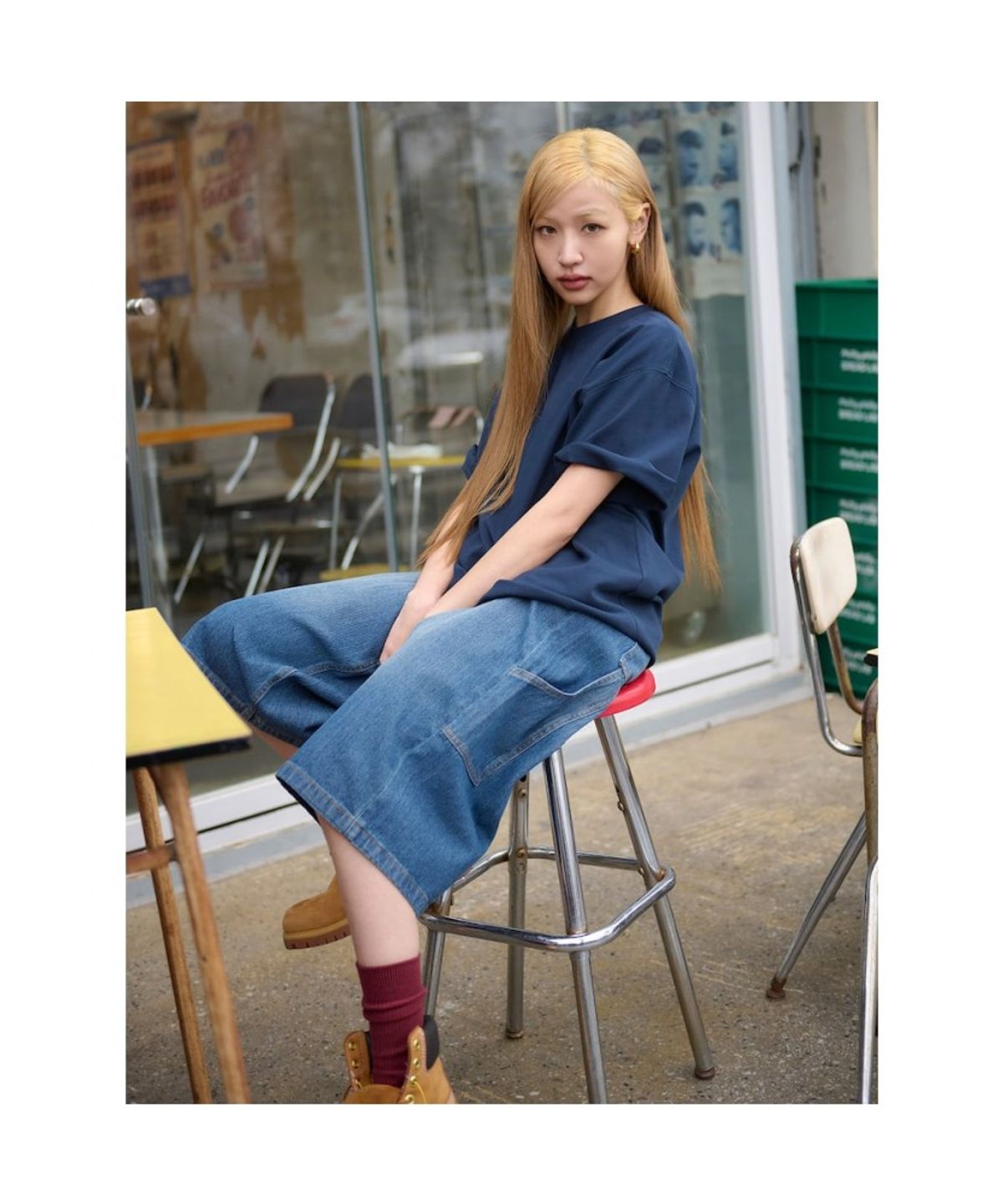 샌드 사운드(SAND SOUND) (UNISEX) 골조직 워크 버뮤다 팬츠  블루
