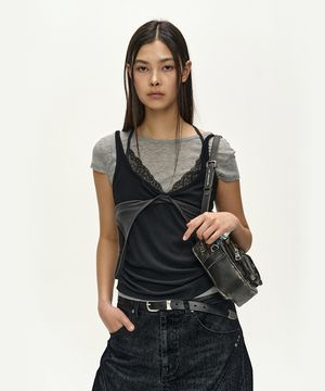 UPSIDE-DOWN LAYERED T-SHIRT atb1556w(GREY/BLACK)