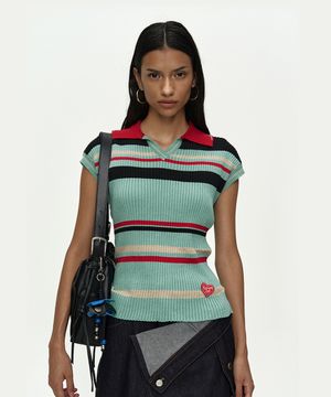 COLOR-BLOCKED KNIT POLO VEST atb1499w(BLUE/RED)