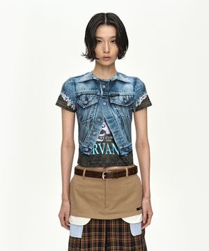 RVAN DENIM VEST PRINTED T-SHIRT atb1577w(MID BLUE)