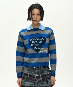 26 GIRLS HEART MESSAGE CREW-NECK SWEATER atb1621w(BLUE/GREY)