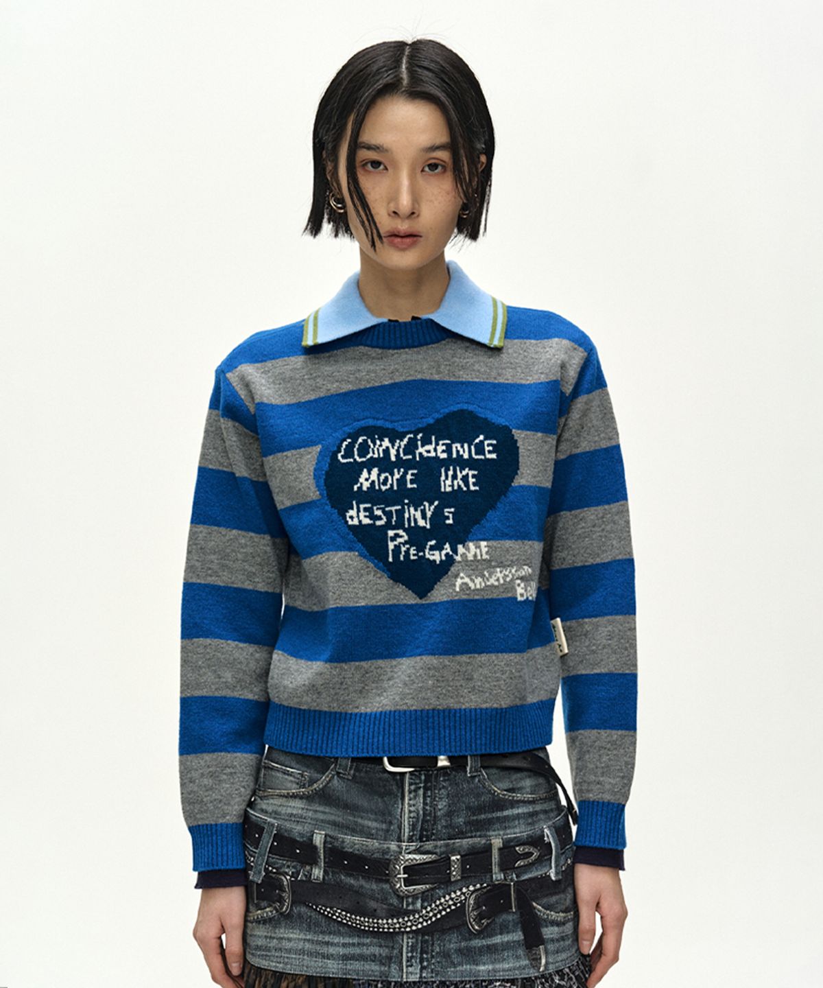 앤더슨벨(ADSB ANDERSSON BELL) 26 GIRLS HEART MESSAGE CREW-NECK SWEATER atb1621w(BLUE/GREY)