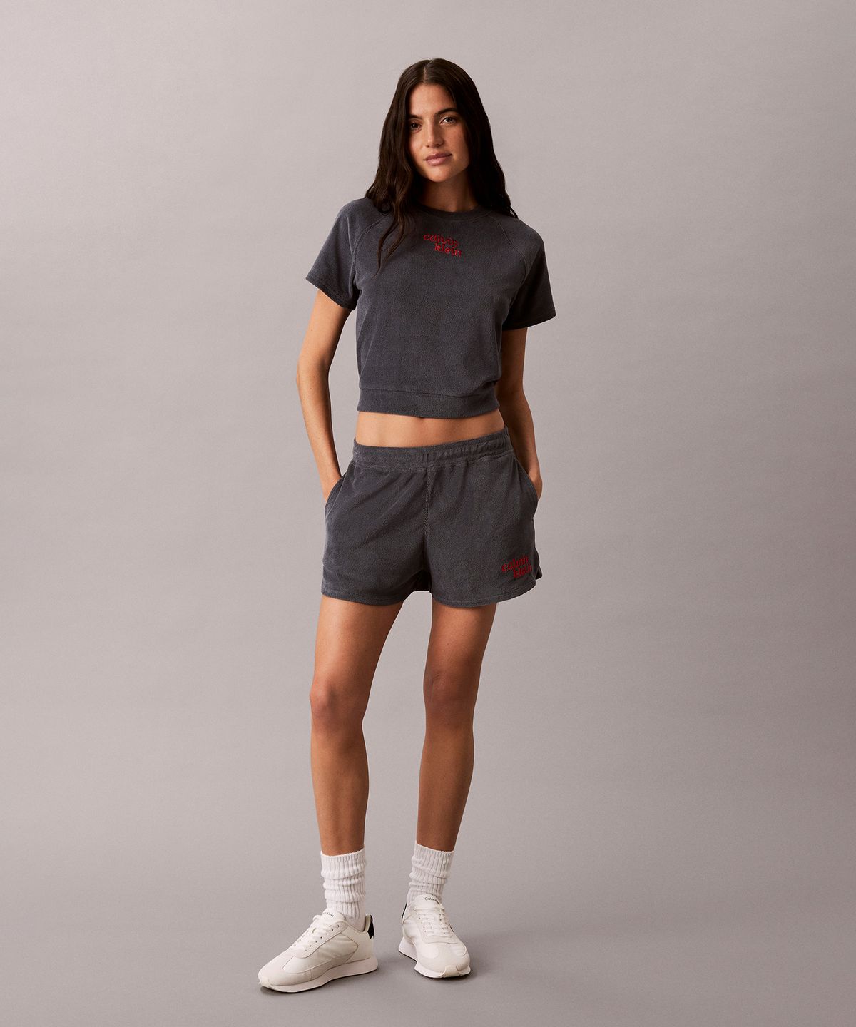 캘빈클라인 진(CALVIN KLEIN JEANS) 여성 타올 크롭 반팔 티셔츠 47G287G CKP