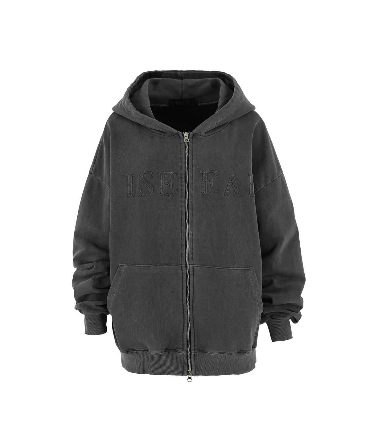 아이씨에(ISEEAE) Unisex • Essential Pigment Zip Hoodie (Charcoal)