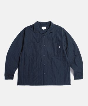 Checked Seersucker Open Collar Shirt Navy
