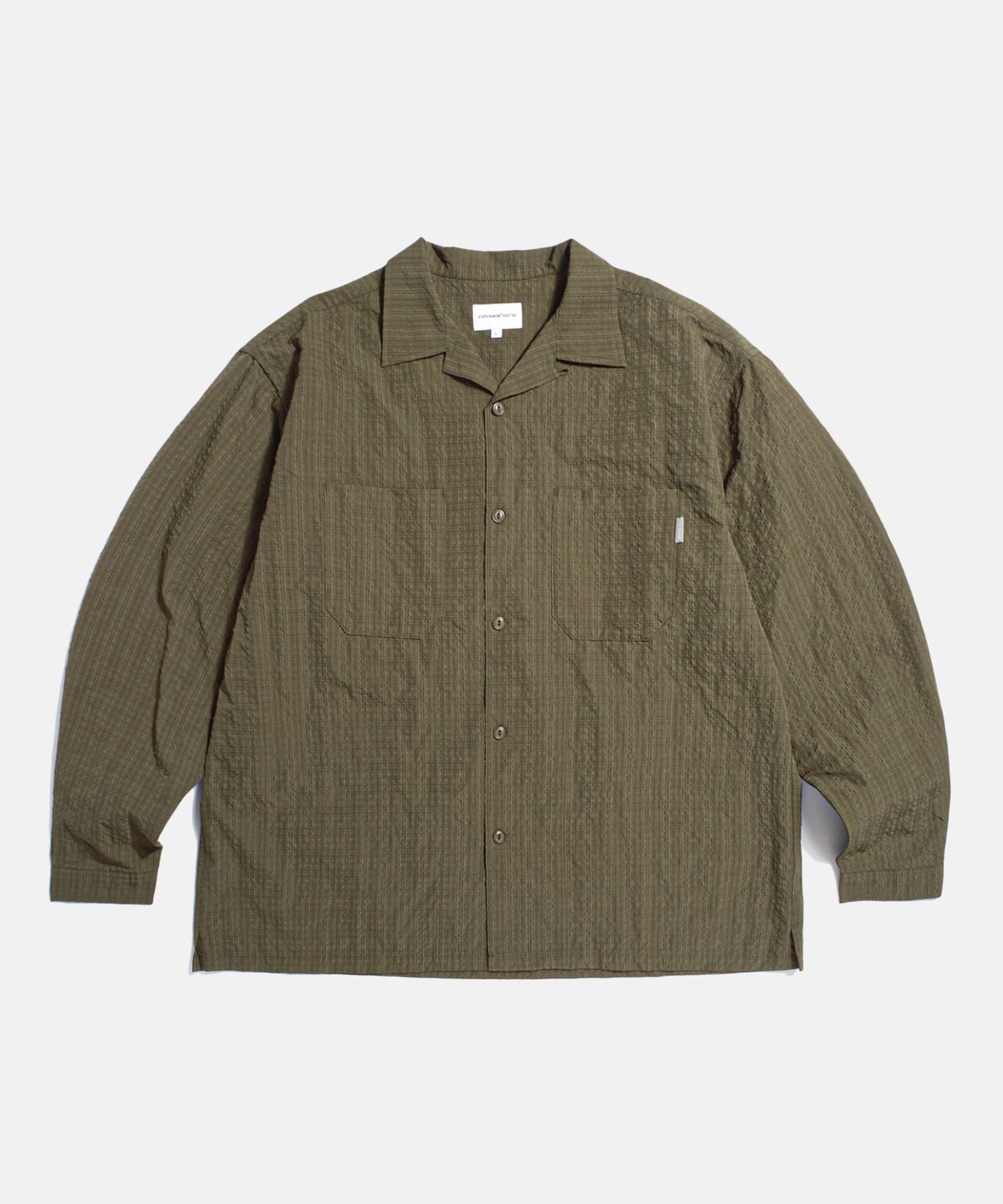 에스피오나지(ESPIONAGE) Checked Seersucker Open Collar Shirt Taupe