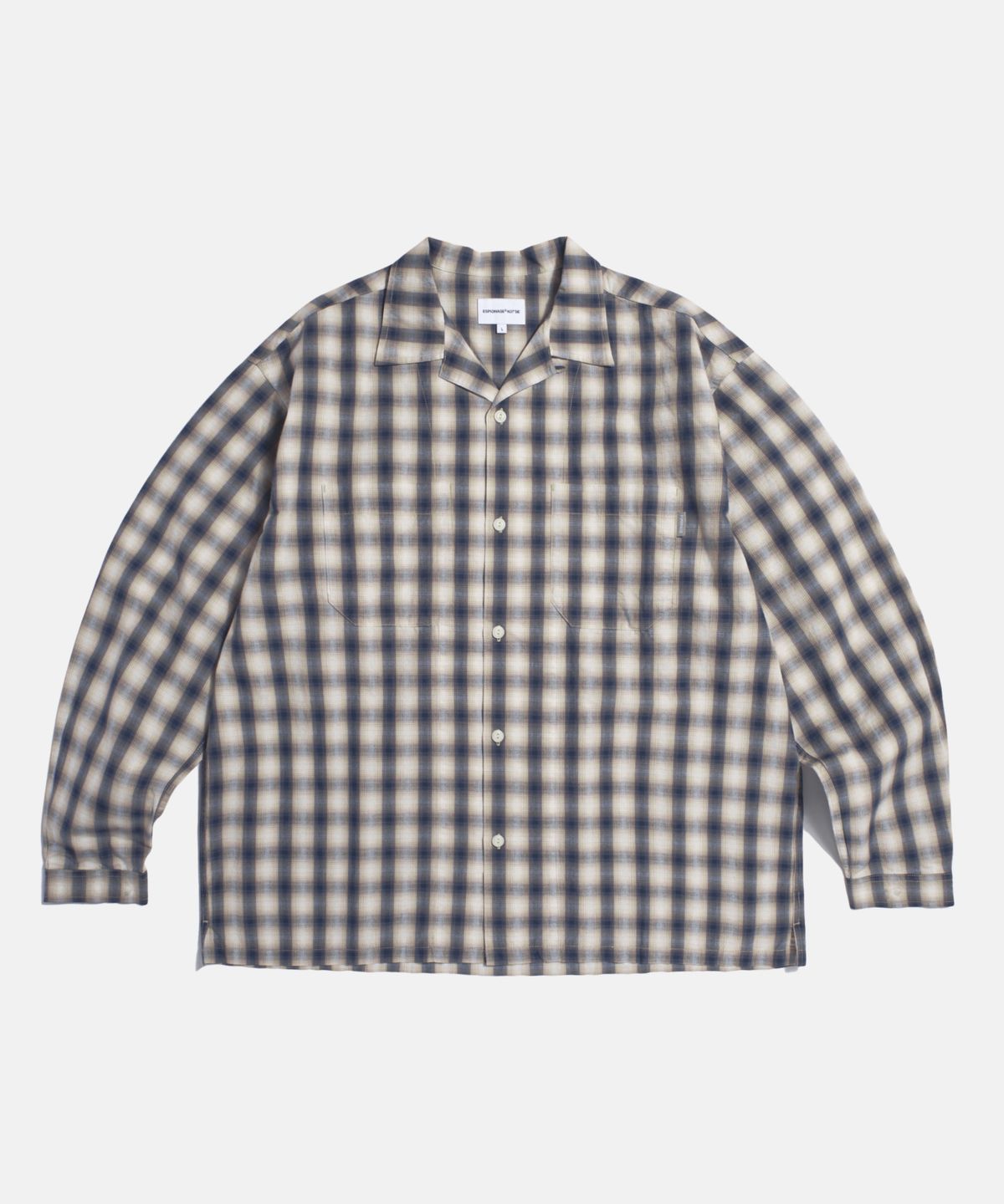 에스피오나지(ESPIONAGE) Checked Open Collar Shirt Navy