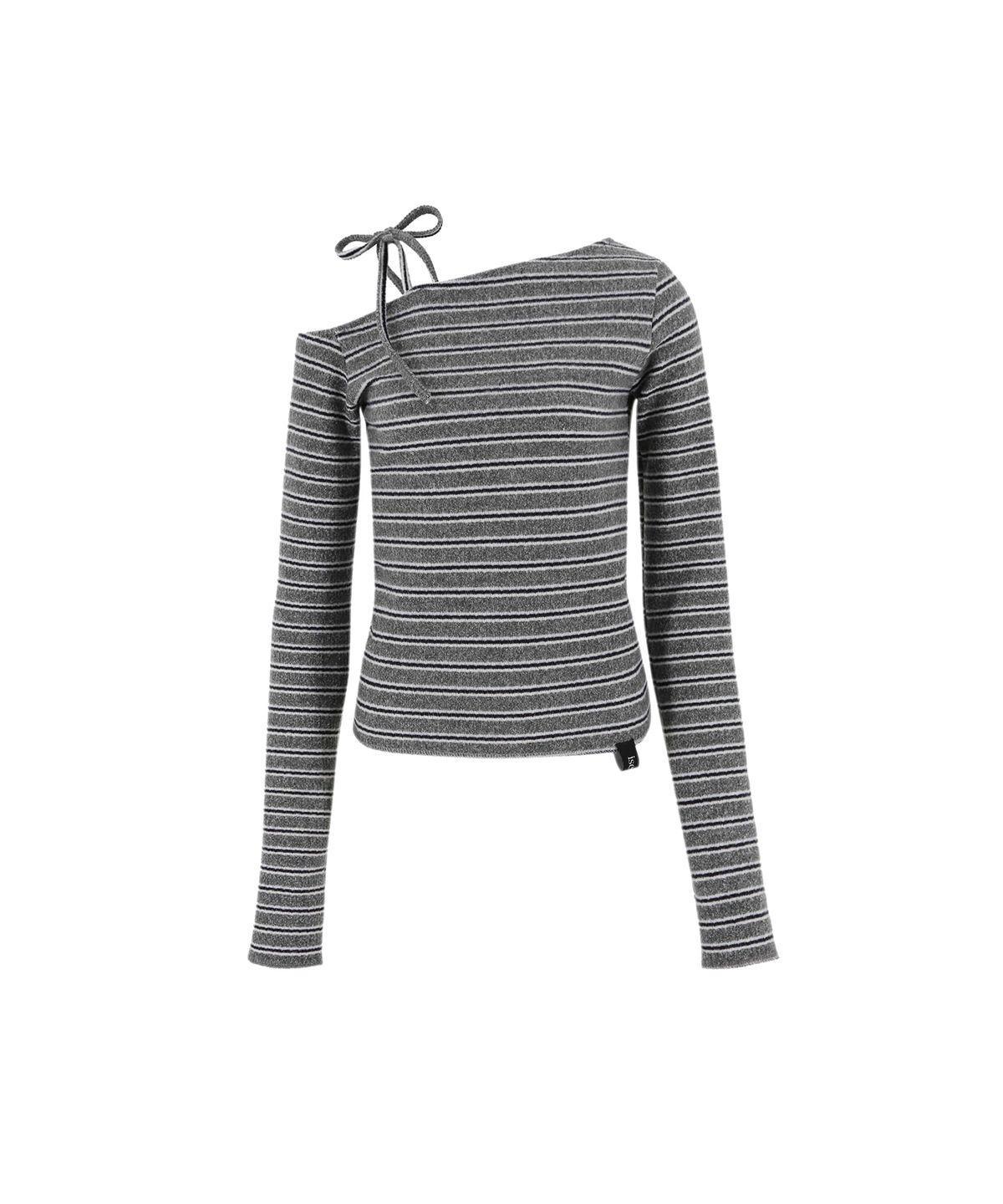 아이씨에(ISEEAE) Ribbon-Tied One-Shoulder Top (Charcoal)
