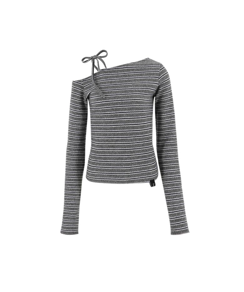 Ribbon-Tied One-Shoulder Top (Charcoal)
