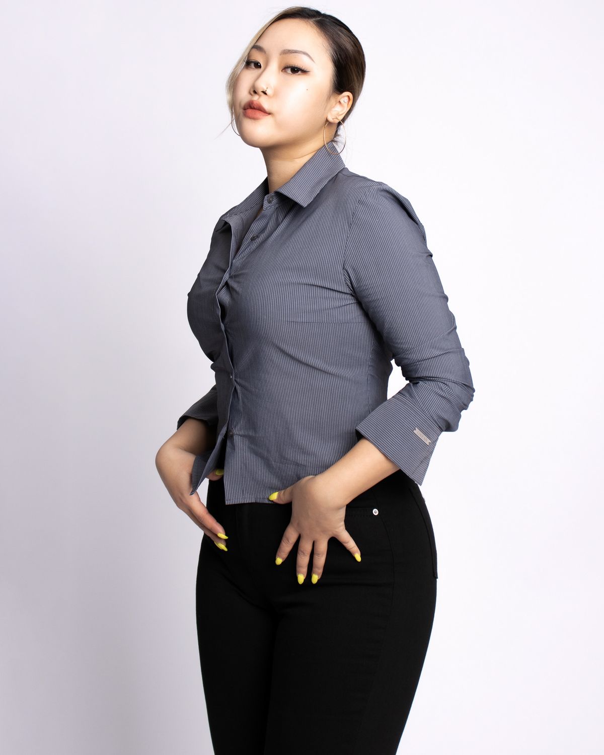 쿨시스(COOLSIS) CS TOP BASIC CROP SHIRTS2-011 (STRIPE)