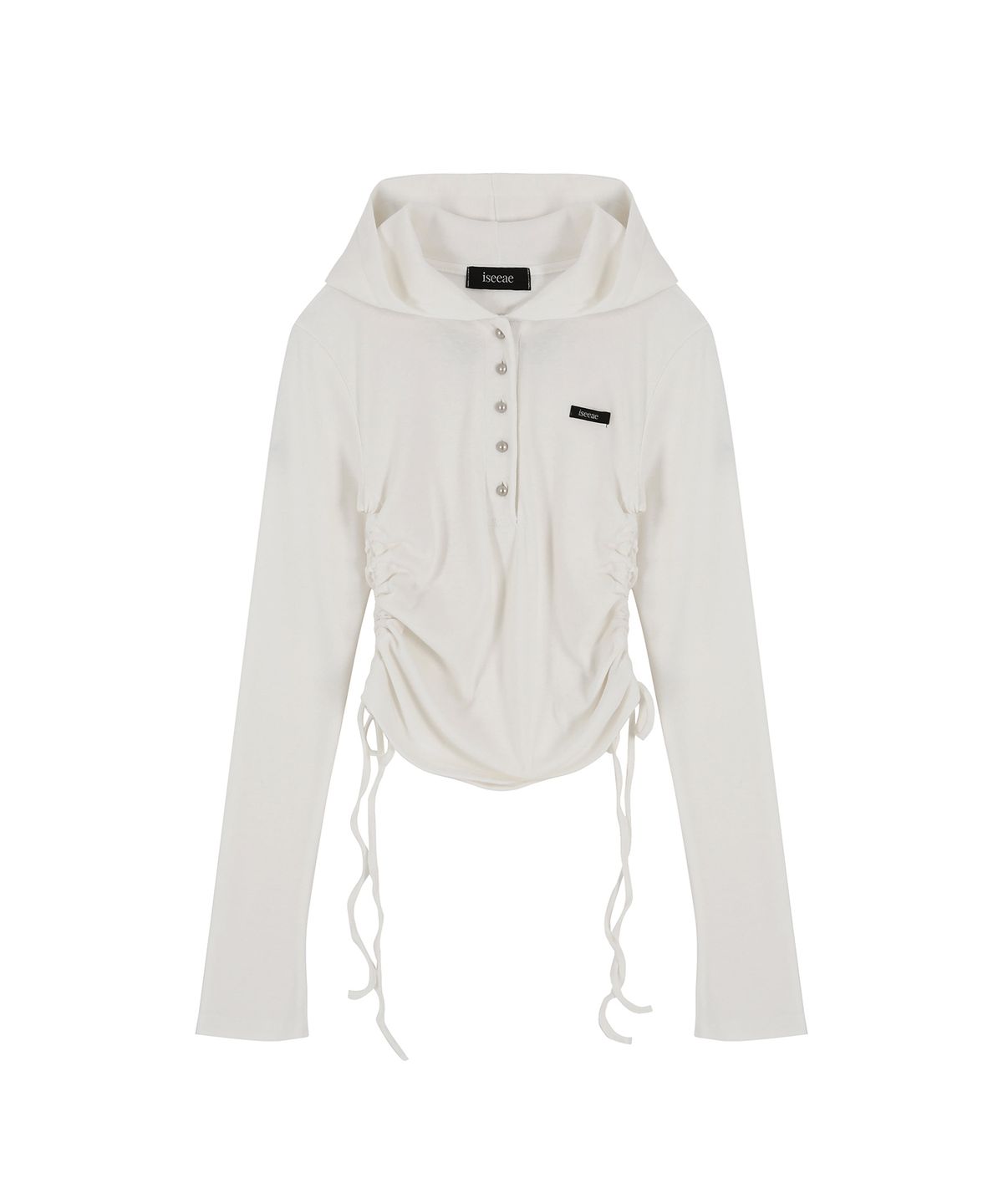 아이씨에(ISEEAE) Slim-Fit Shirring Hoodie (Ivory)