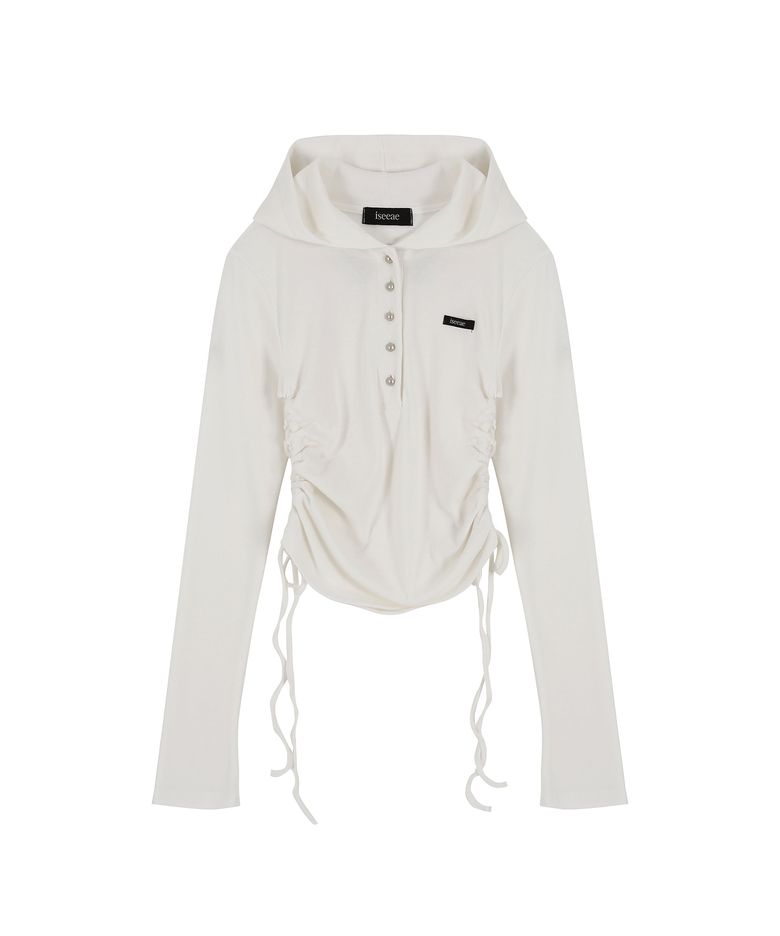 Slim-Fit Shirring Hoodie (Ivory)