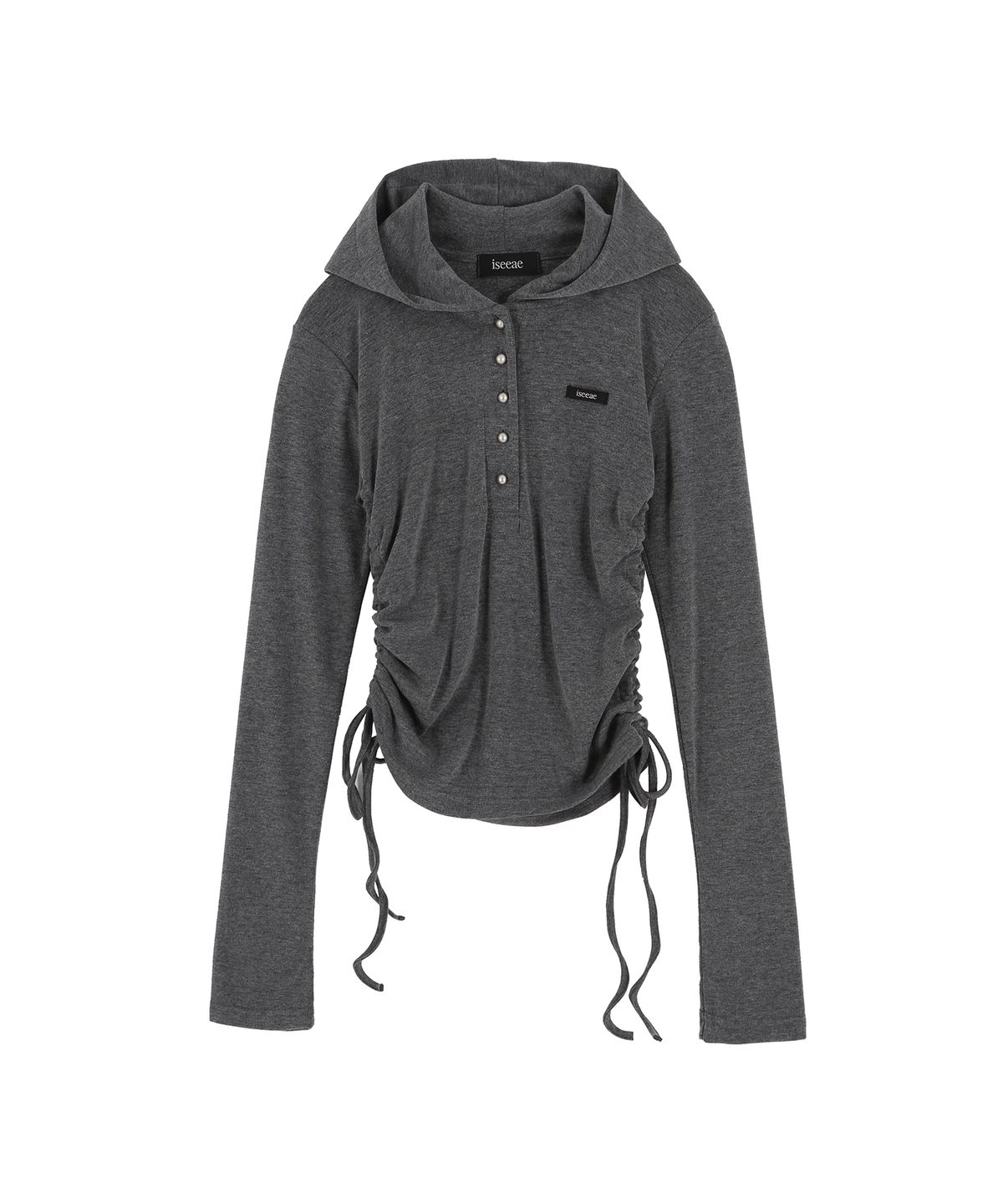 아이씨에(ISEEAE) Slim-Fit Shirring Hoodie (Charcoal)