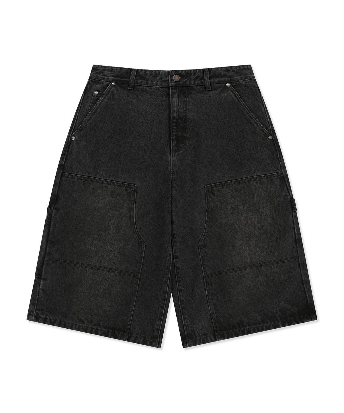 브라운브레스(BROWNBREATH) DOUBLE KNEE DENIM SHORTS - BLACK